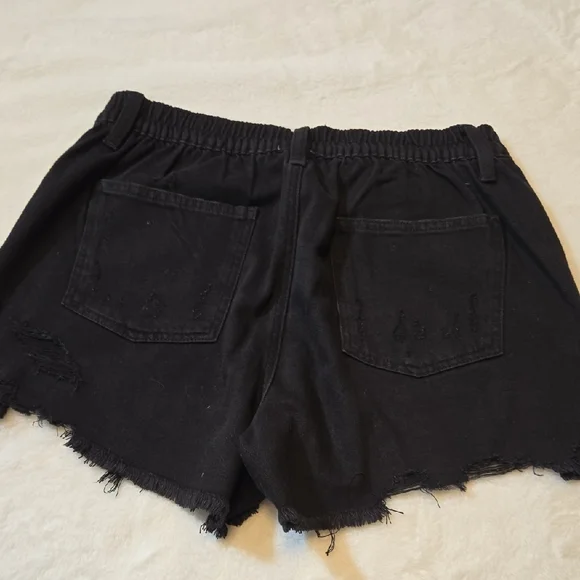 New Aerie Black Distressed Elastic Waistband Jean Shorts Size Medium - Picture 6 of 9